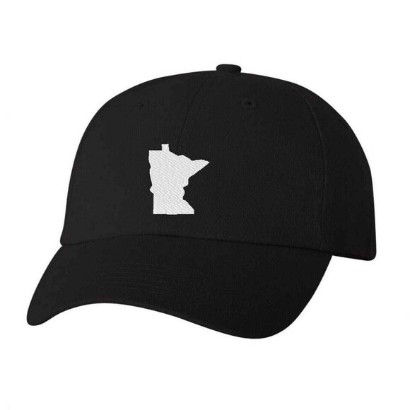 Minnesota State Outline Black Baseball Cap Adjustable Dad Hat - Picture 1 of 1